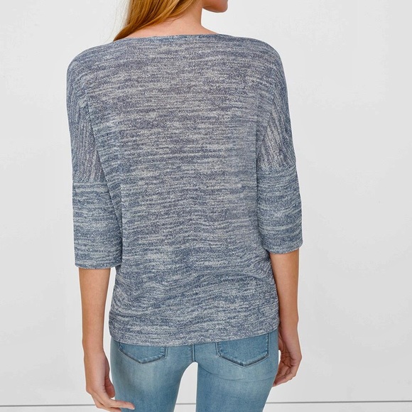 White House Black Market Sparkle Blue Gray Silver Cross Front Knit Top Small - Picture 3 of 8